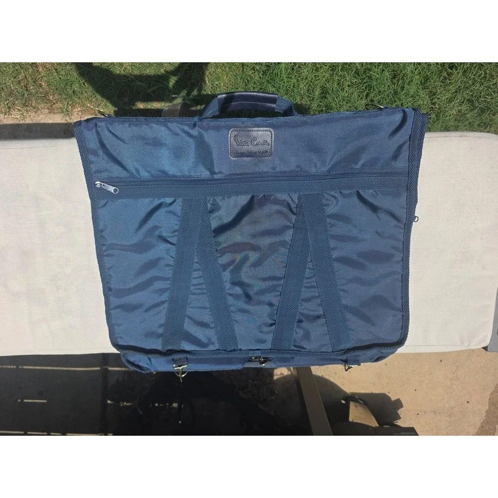Pierre Cardin Navy Blue Foldable Garment Bag Travel Suit Carrier Gold Hardware